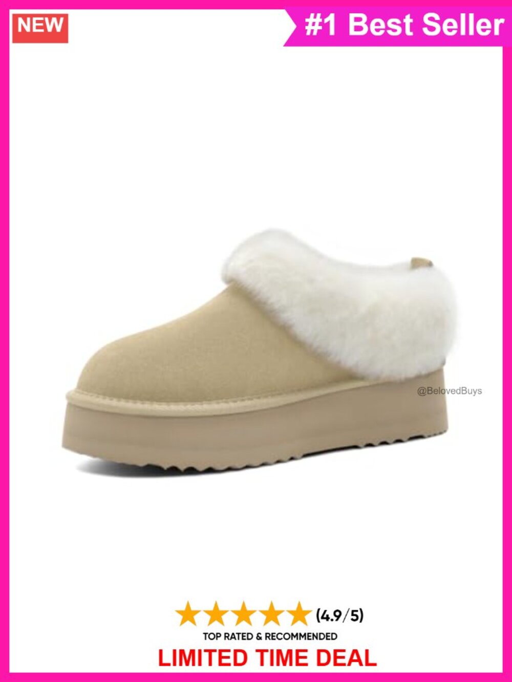 Genuine Suede Platform Slipper Boots Faux Fur Lined Slip On Snow Booties